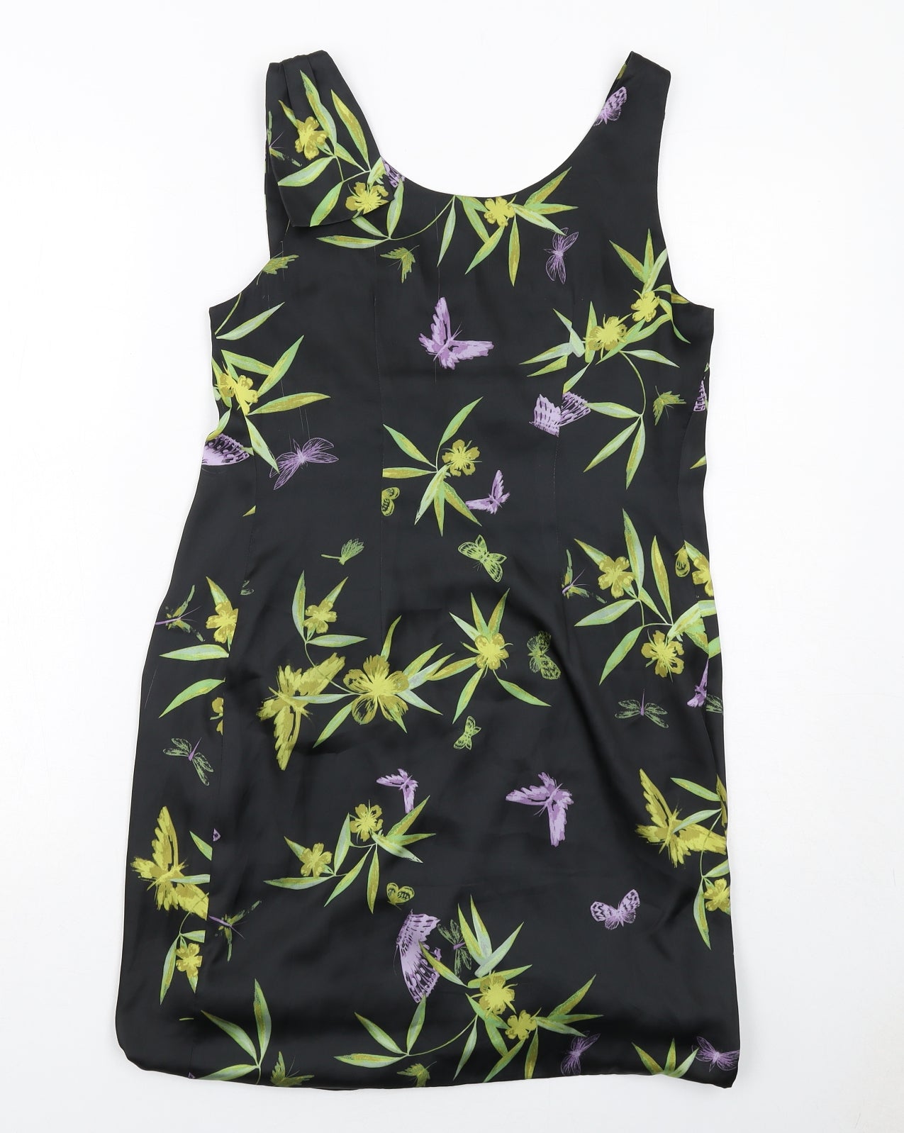 H&M Womens Black Floral Polyester Shift Size 6 Scoop Neck Pullover