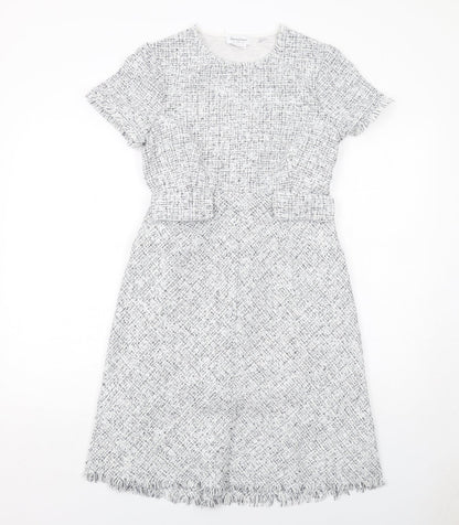 Seraphine Womens White Polyester A-Line Size 8 Round Neck Zip - Frayed Hem and Sleeves