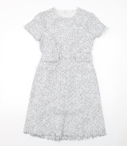 Seraphine Womens White Polyester A-Line Size 8 Round Neck Zip - Frayed Hem and Sleeves