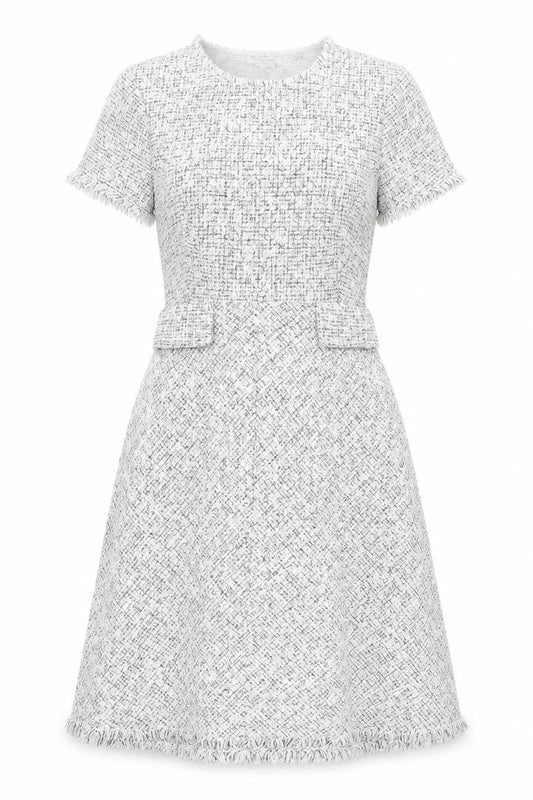 Seraphine Womens White Polyester A-Line Size 8 Round Neck Zip - Frayed Hem and Sleeves