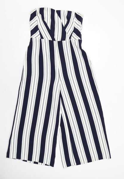 H&M Womens Blue Striped Polyester Jumpsuit One-Piece Size 10 Zip
