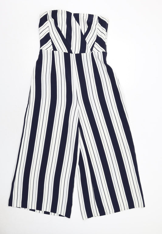 H&M Womens Blue Striped Polyester Jumpsuit One-Piece Size 10 Zip