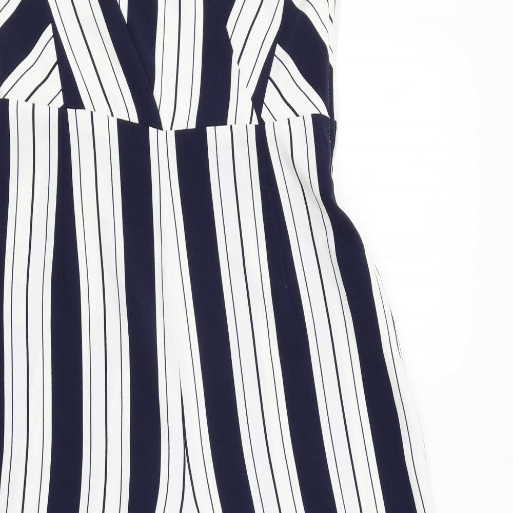 H&M Womens Blue Striped Polyester Jumpsuit One-Piece Size 10 Zip
