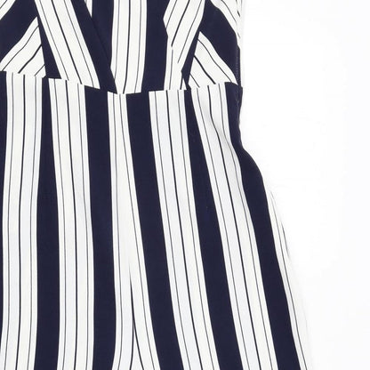 H&M Womens Blue Striped Polyester Jumpsuit One-Piece Size 10 Zip