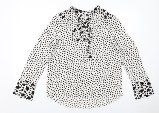 Fenn Wright Manson Womens White Geometric Polyester Basic Blouse Size 10 V-Neck