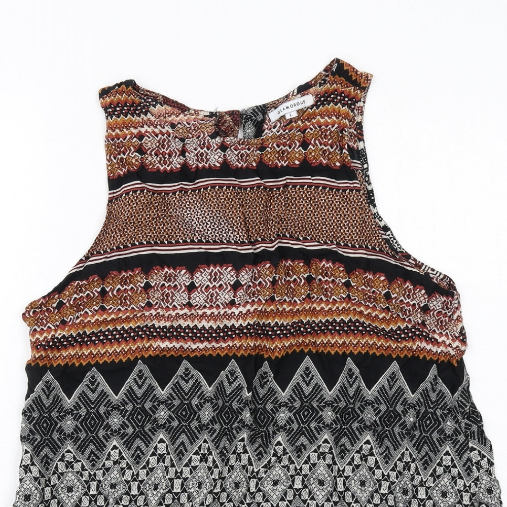 Glamorous Womens Multicoloured Geometric Viscose Basic Tank Size L Round Neck