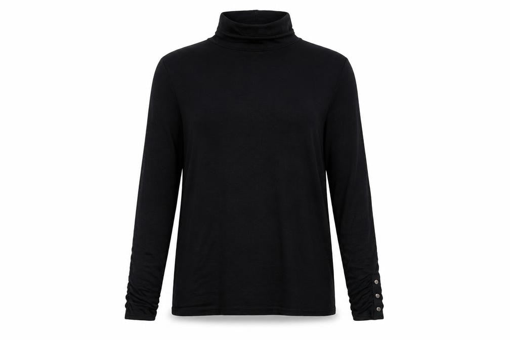 Marble Womens Black Viscose Basic T-Shirt Size 8 Roll Neck