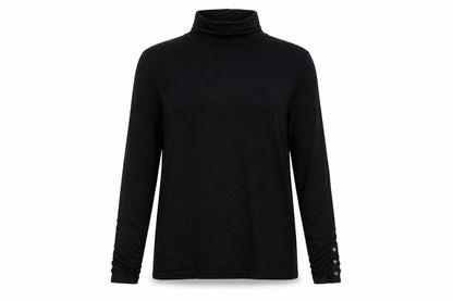 Marble Womens Black Viscose Basic T-Shirt Size 8 Roll Neck