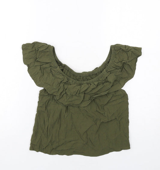 Miss Selfridge Womens Green Viscose Basic Blouse Size 10 Boat Neck