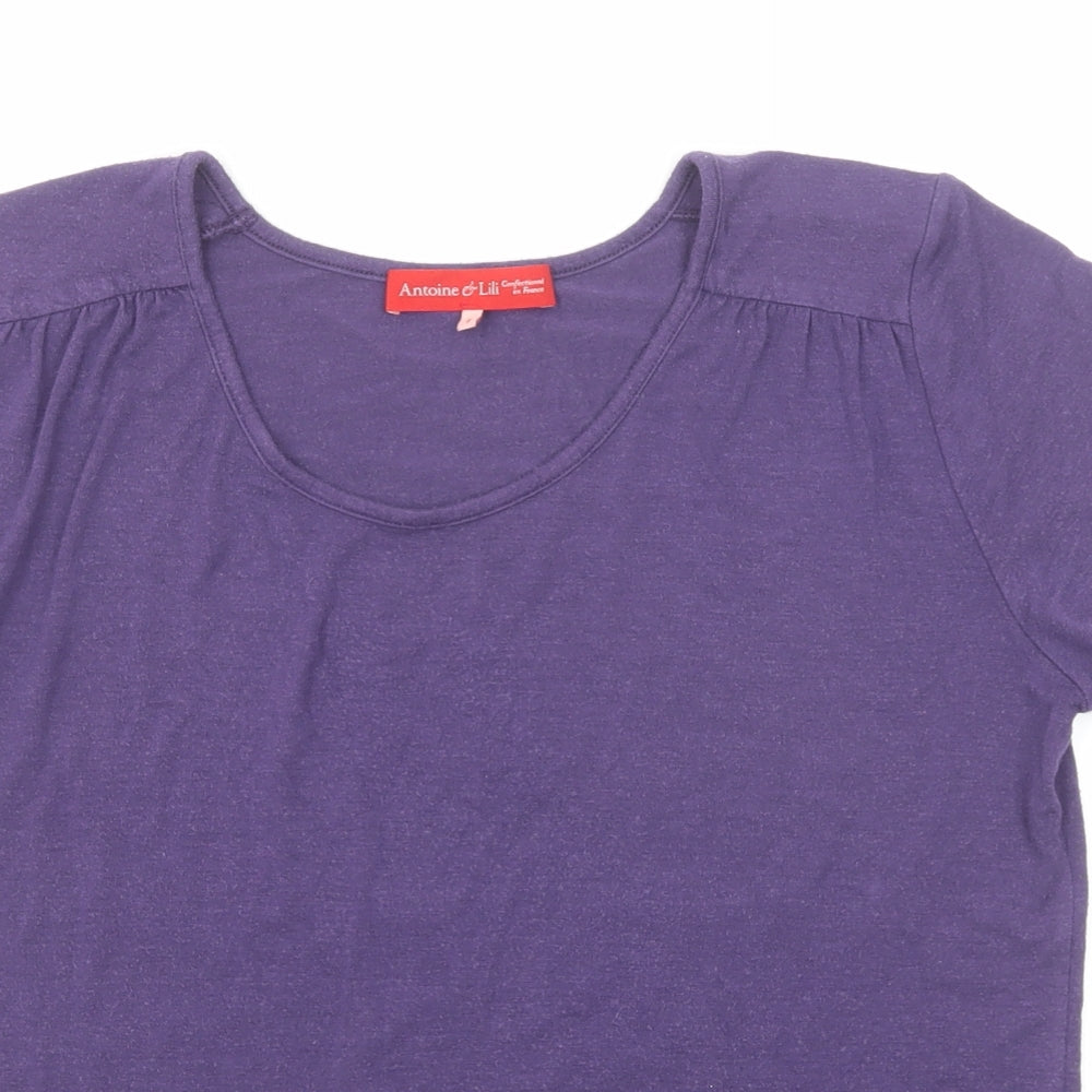 Antoine & Lili Womens Purple Viscose Basic T-Shirt Size 4 Round Neck