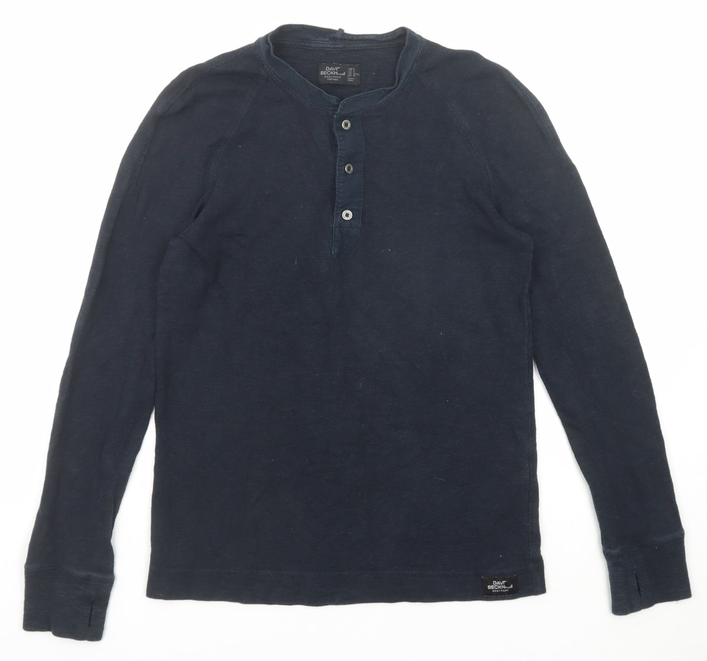 David Beckham Mens Blue Cotton Polo Size S Collared Button