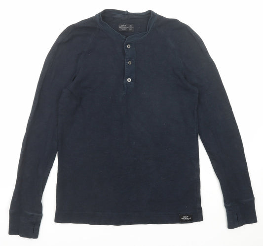 David Beckham Mens Blue Cotton Polo Size S Collared Button