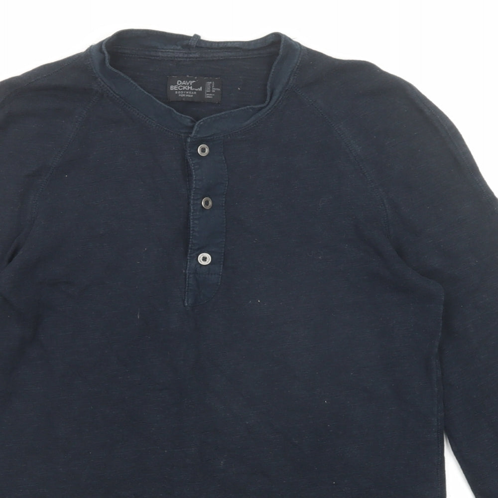 David Beckham Mens Blue Cotton Polo Size S Collared Button