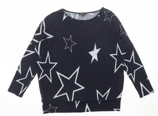Caroline Morgan Womens Blue Round Neck Geometric Polyester Pullover Jumper Size 10 - Star Pattern
