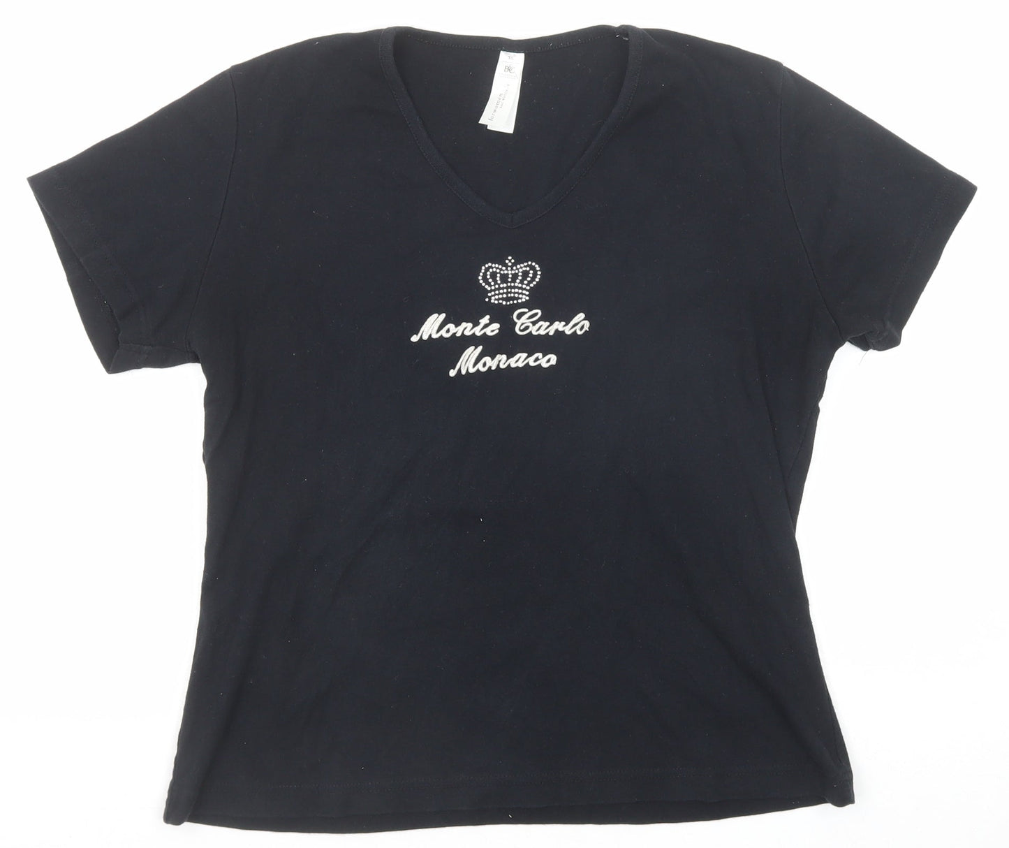 B&C Womens Black Cotton Basic T-Shirt Size XL V-Neck - Monte Carlo