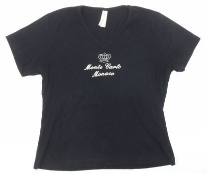 B&C Womens Black Cotton Basic T-Shirt Size XL V-Neck - Monte Carlo