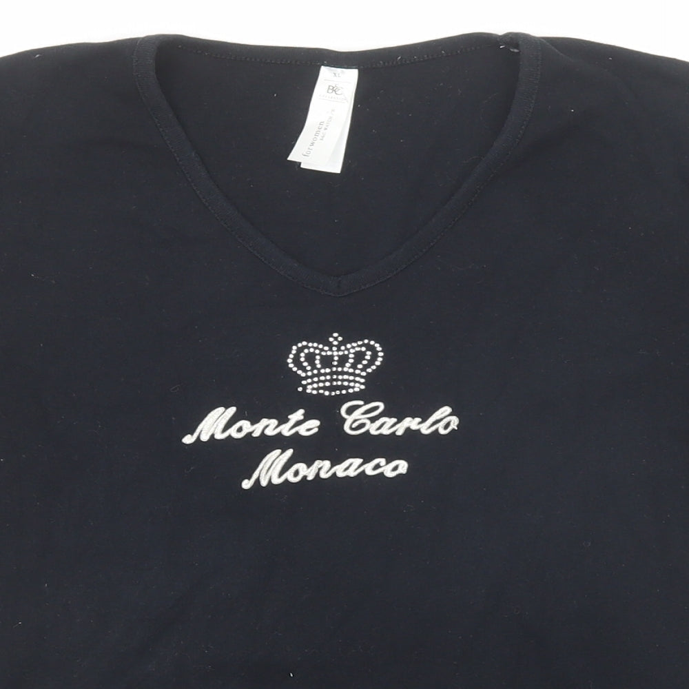 B&C Womens Black Cotton Basic T-Shirt Size XL V-Neck - Monte Carlo