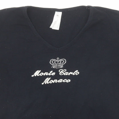 B&C Womens Black Cotton Basic T-Shirt Size XL V-Neck - Monte Carlo