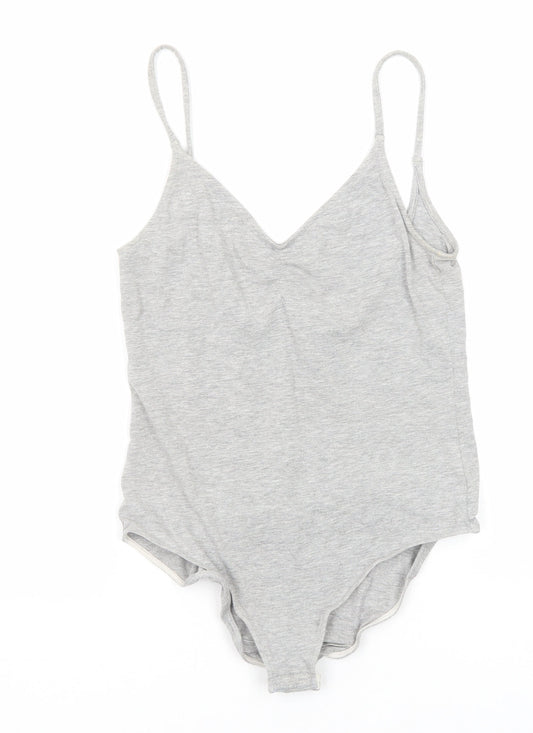 H&M Womens Grey Cotton Bodysuit One-Piece Size S Snap