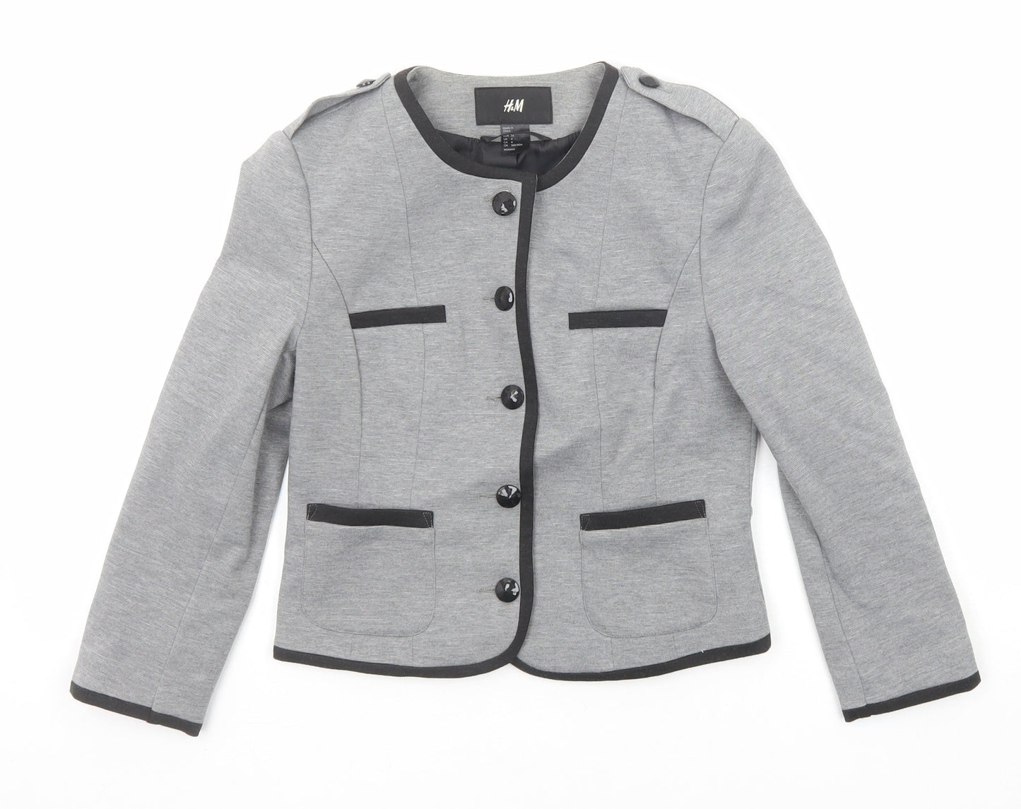 H&M Womens Grey Jacket Blazer Size 6 Button - Contrasting Trim