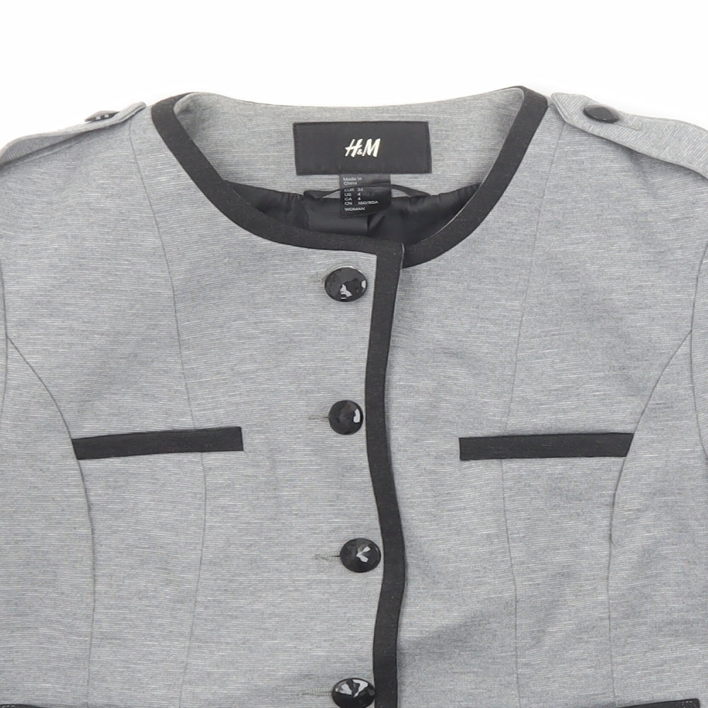 H&M Womens Grey Jacket Blazer Size 6 Button - Contrasting Trim