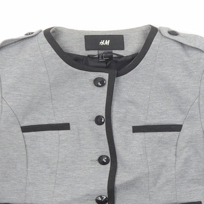 H&M Womens Grey Jacket Blazer Size 6 Button - Contrasting Trim