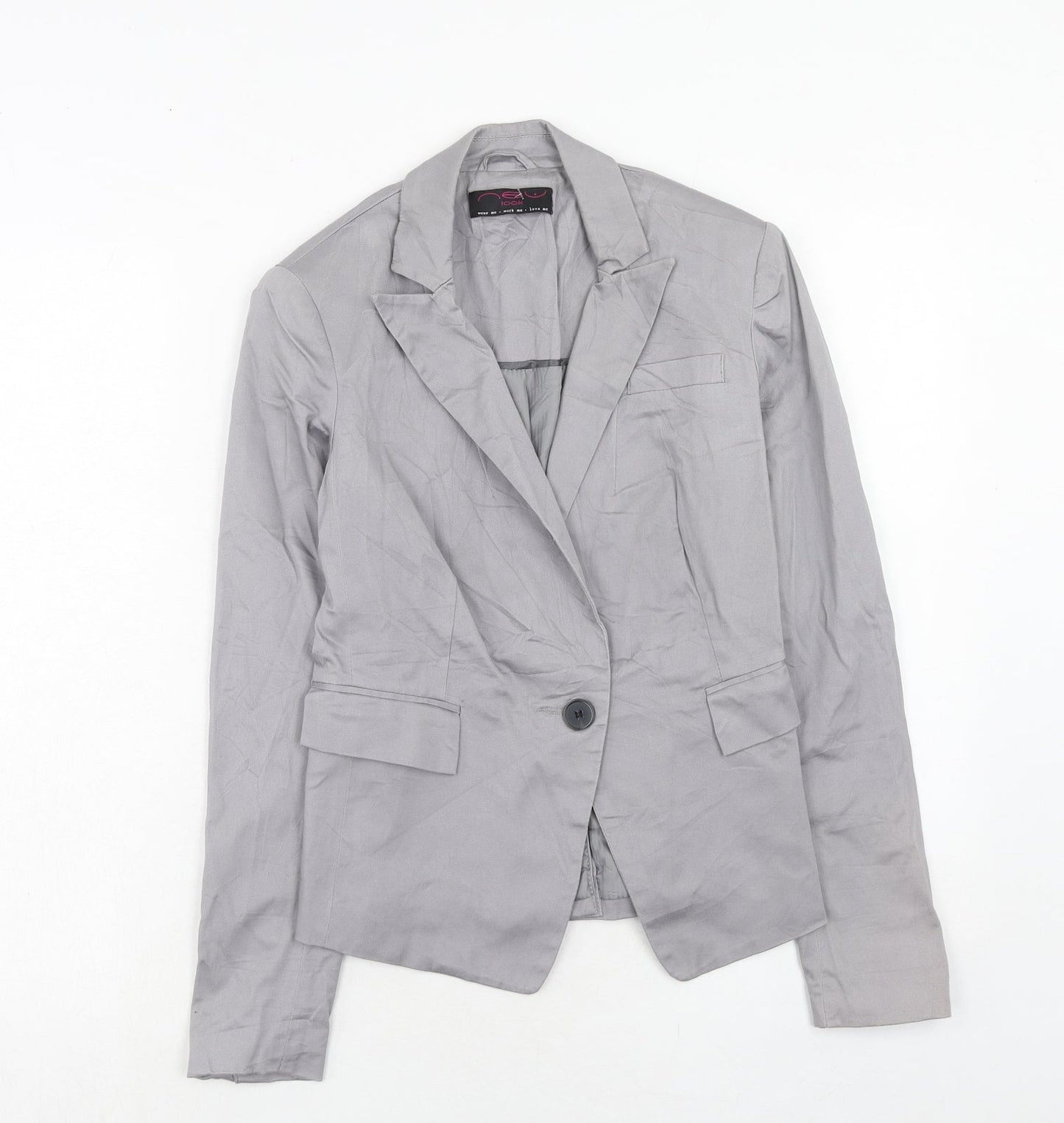 New Look Womens Grey Cotton Jacket Blazer Size 8