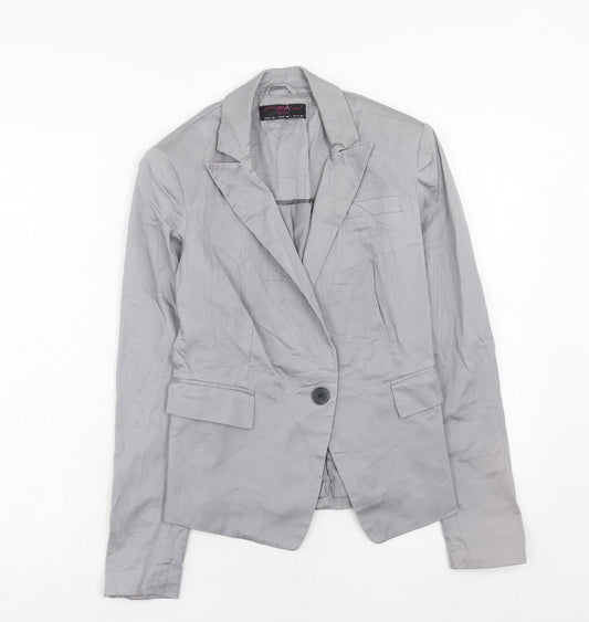 New Look Womens Grey Cotton Jacket Blazer Size 8