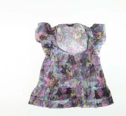 Miss Selfridge Womens Purple Geometric Polyester Basic Blouse Size 12 Scoop Neck