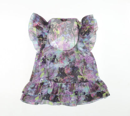 Miss Selfridge Womens Purple Geometric Polyester Basic Blouse Size 12 Scoop Neck