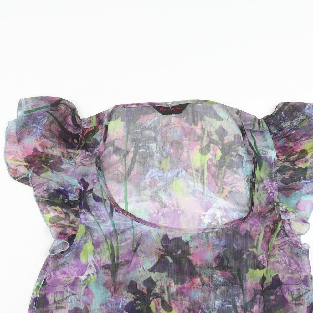 Miss Selfridge Womens Purple Geometric Polyester Basic Blouse Size 12 Scoop Neck