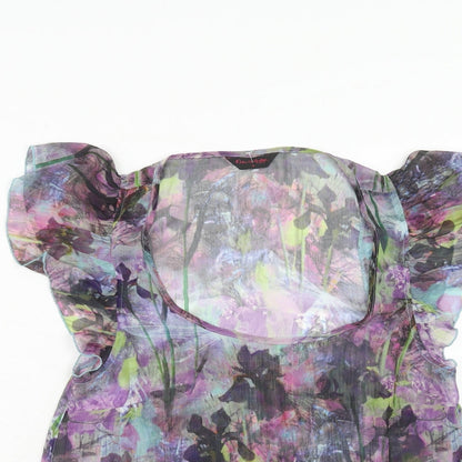 Miss Selfridge Womens Purple Geometric Polyester Basic Blouse Size 12 Scoop Neck