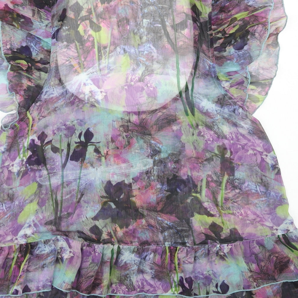 Miss Selfridge Womens Purple Geometric Polyester Basic Blouse Size 12 Scoop Neck