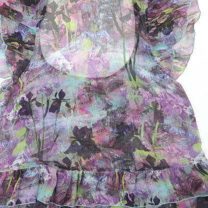 Miss Selfridge Womens Purple Geometric Polyester Basic Blouse Size 12 Scoop Neck