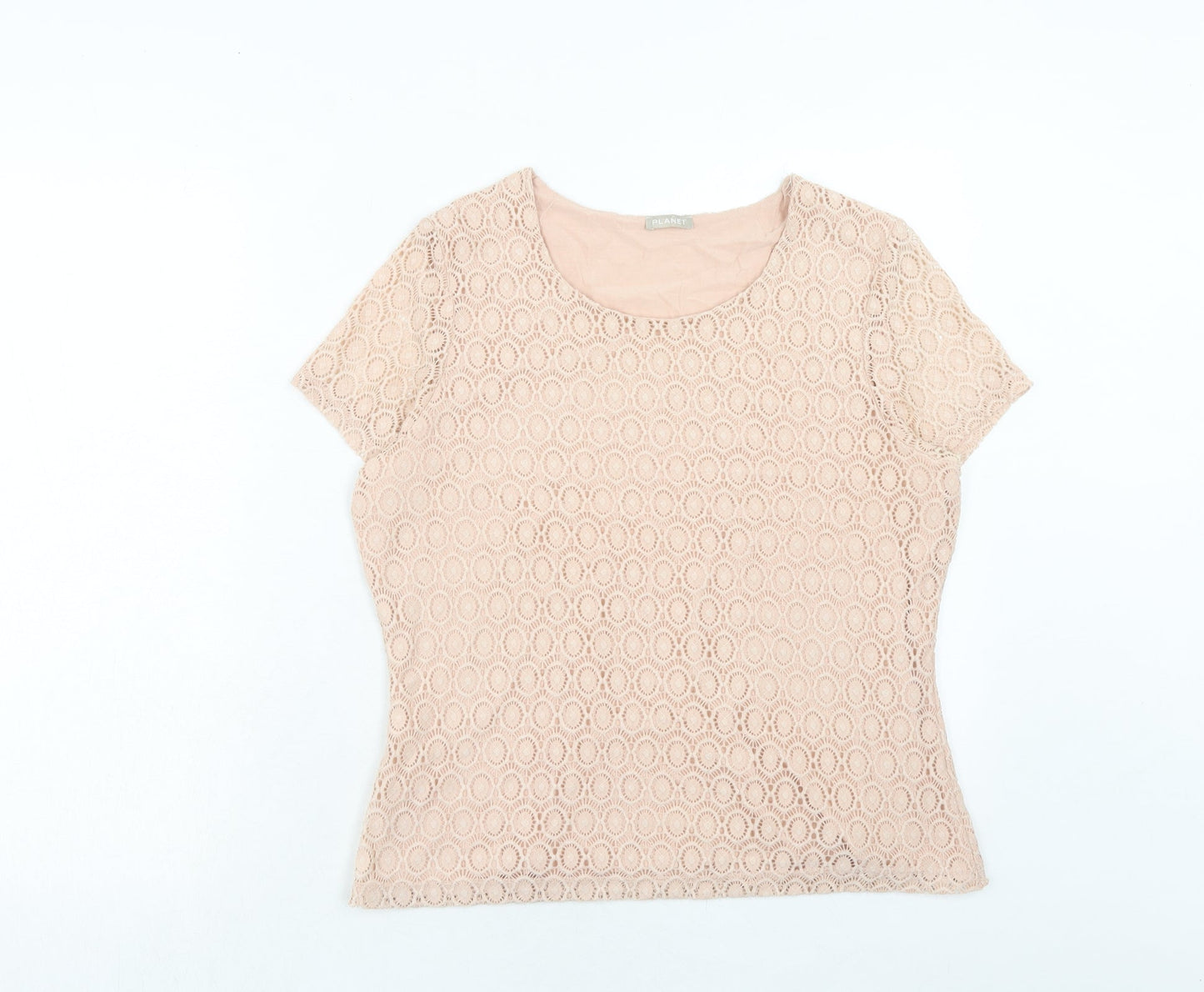 Womens UK Size M Planet Pink Basic T-Shirt