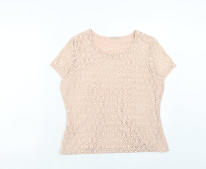Womens UK Size M Planet Pink Basic T-Shirt