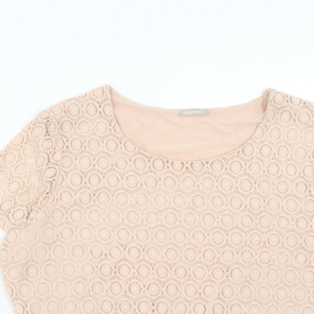 Womens UK Size M Planet Pink Basic T-Shirt