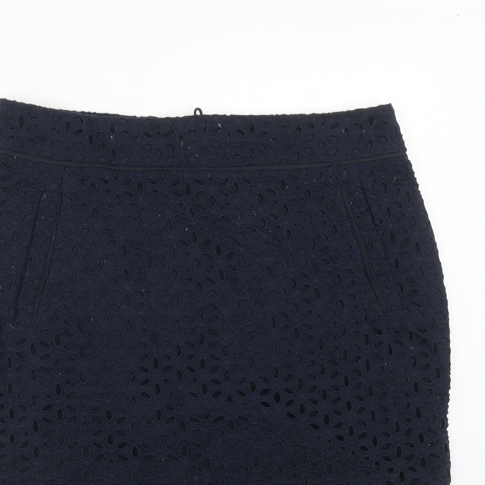 Autograph Womens Blue Geometric Polyester A-Line Skirt Size 32 in Zip