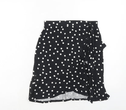 ASOS Womens Black Polka Dot Viscose Skater Skirt Size 10