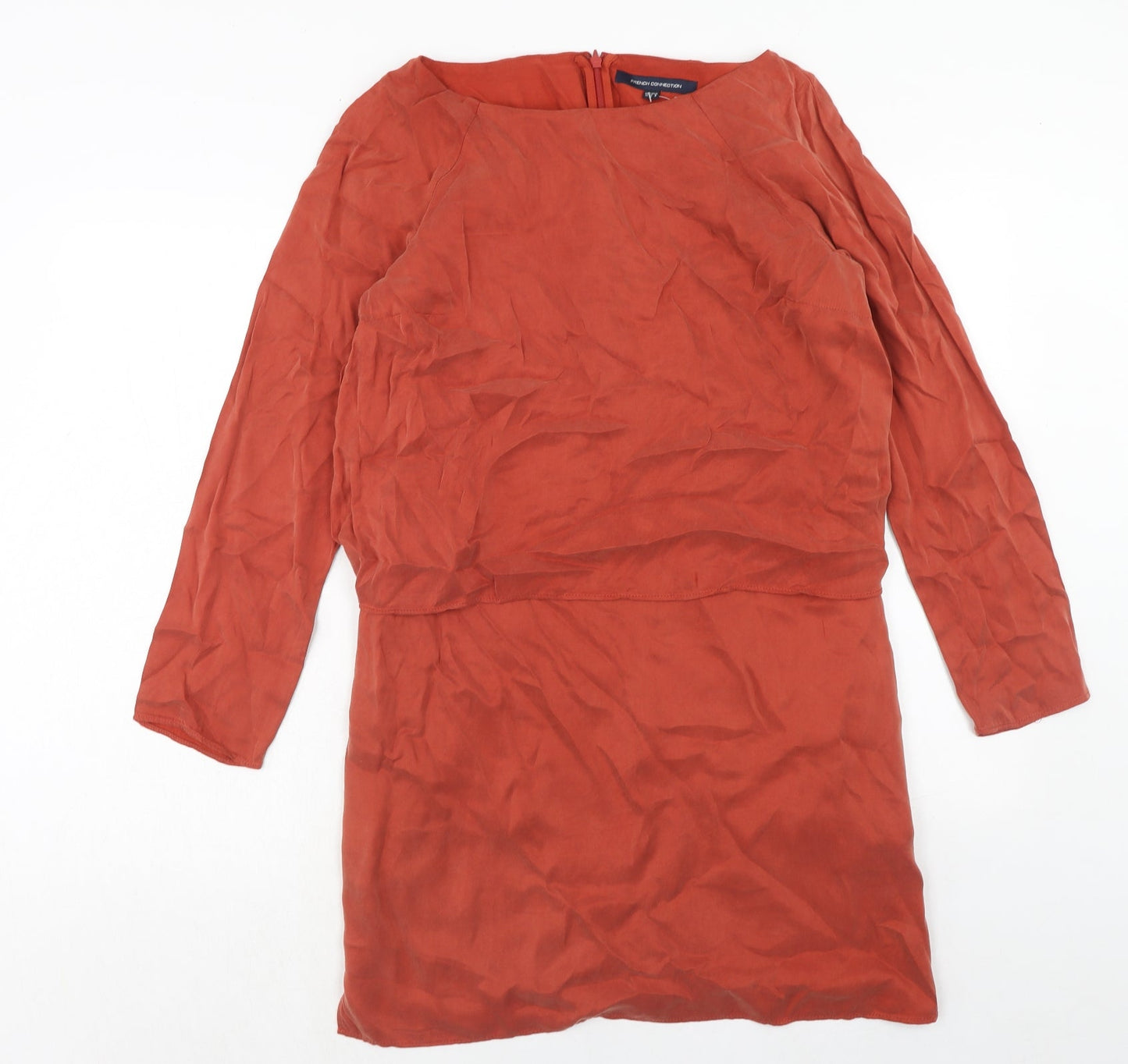 French Connection Womens Orange Cupro A-Line Size 12 Boat Neck Zip