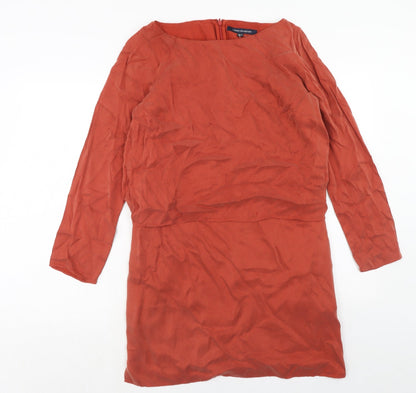French Connection Womens Orange Cupro A-Line Size 12 Boat Neck Zip