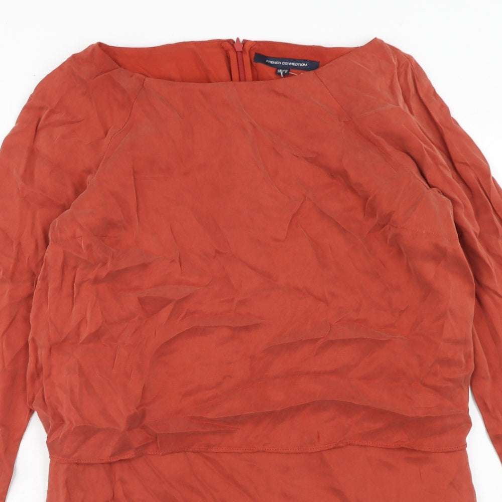 French Connection Womens Orange Cupro A-Line Size 12 Boat Neck Zip