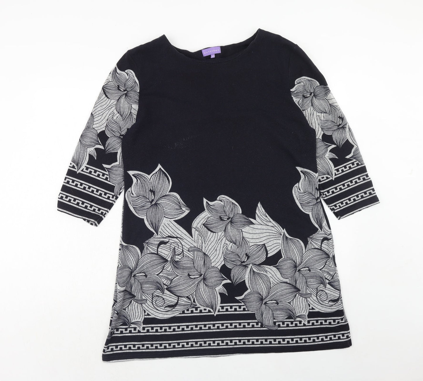 Autonomy Womens Blue Floral Polyester A-Line Size 12 Round Neck Pullover