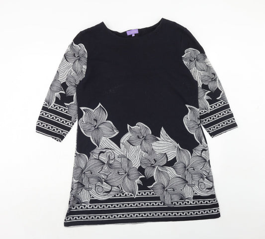 Autonomy Womens Blue Floral Polyester A-Line Size 12 Round Neck Pullover