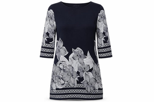 Autonomy Womens Blue Floral Polyester A-Line Size 12 Round Neck Pullover