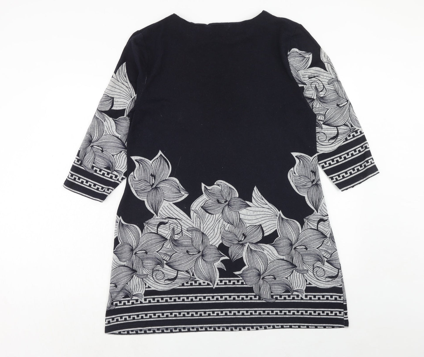 Autonomy Womens Blue Floral Polyester A-Line Size 12 Round Neck Pullover