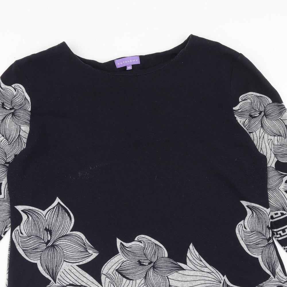 Autonomy Womens Blue Floral Polyester A-Line Size 12 Round Neck Pullover