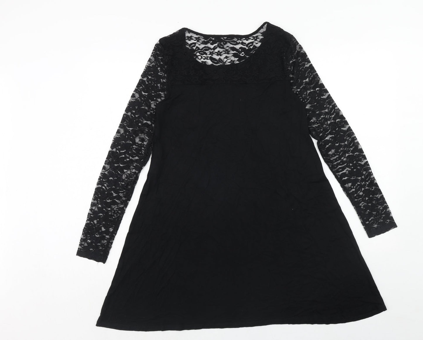 VERO MODA Womens Black Floral Viscose Trapeze & Swing Size XS Round Neck Pullover