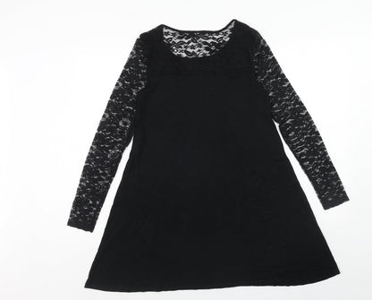 VERO MODA Womens Black Floral Viscose Trapeze & Swing Size XS Round Neck Pullover