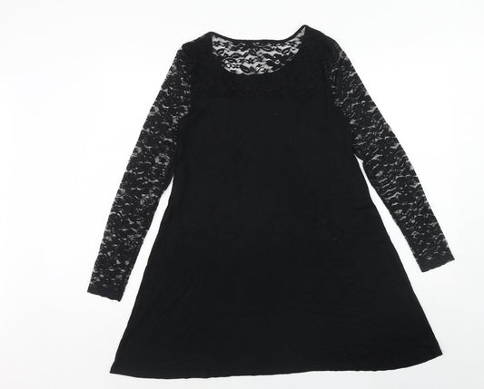 VERO MODA Womens Black Floral Viscose Trapeze & Swing Size XS Round Neck Pullover
